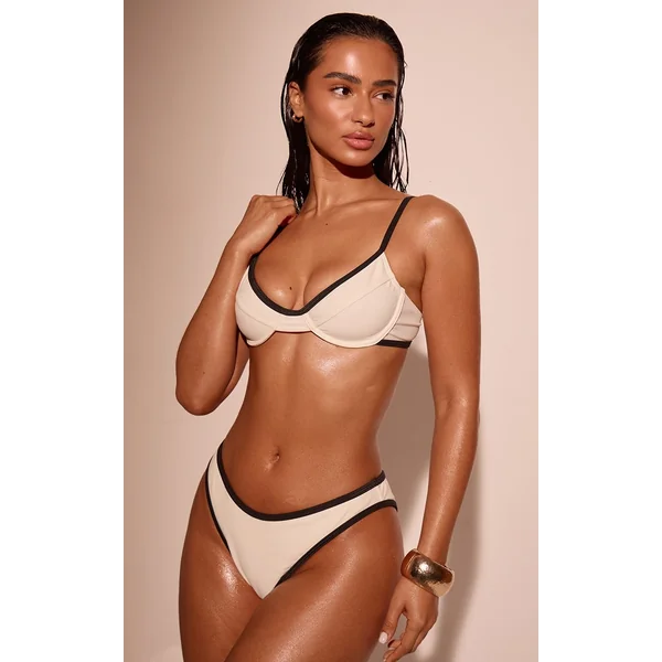 Crème Haut De Bikini À Armatures Avec Bordure Contrastante