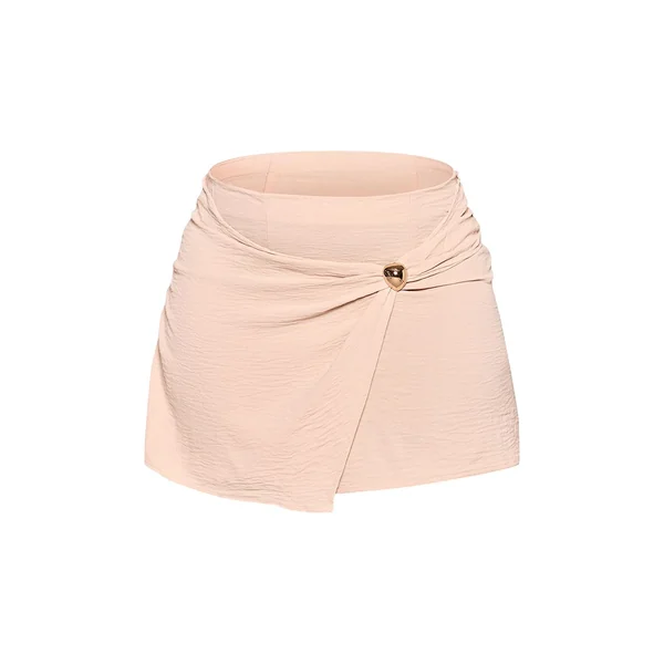 Crème Jupe Courte Grande Taille À Détail Enveloppant En Mousseline