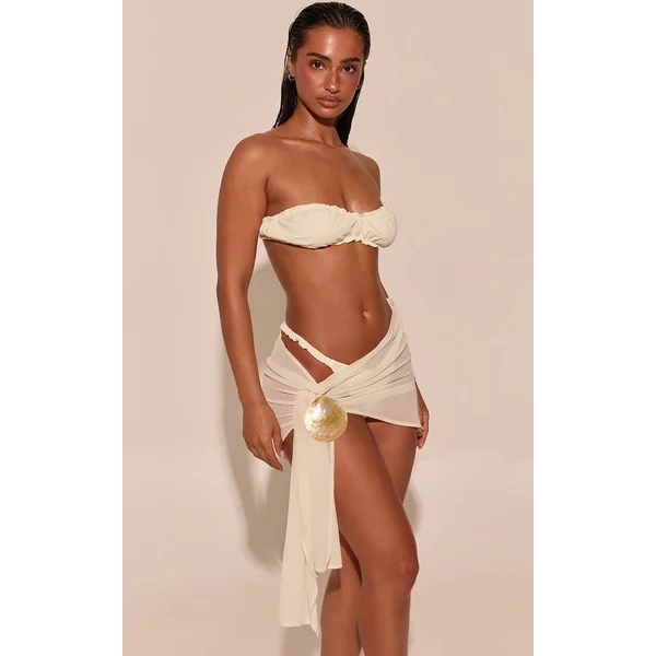 Crème Jupe De Plage Mini En Mousseline Avec Ornement Coquillage