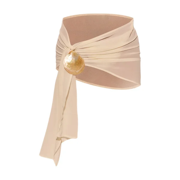 Crème Jupe De Plage Mini En Mousseline Avec Ornement Coquillage