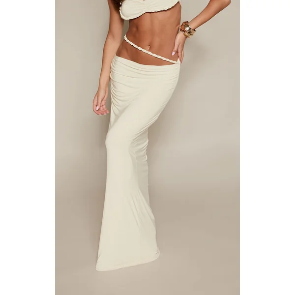 Crème Jupe Longue Co-ord En Jersey Slinky Avec Détail Torsadé À La Taille