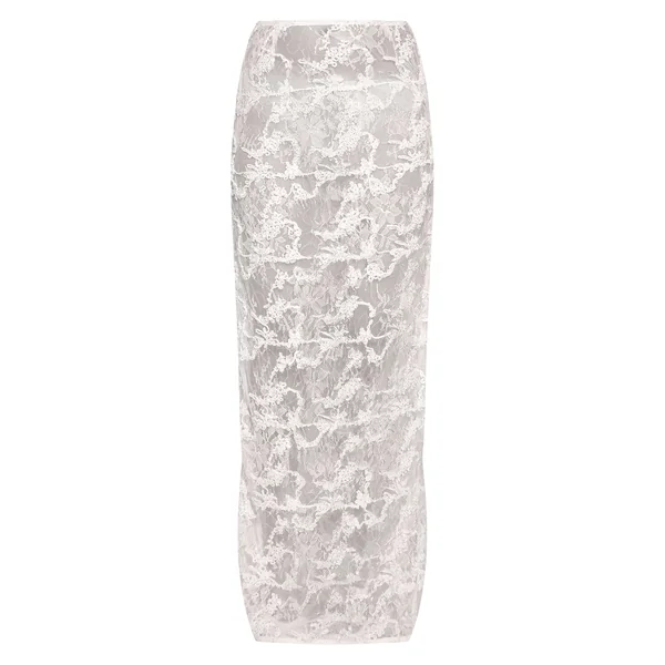 Crème Jupe Longue Transparente En Dentelle Et Sequins