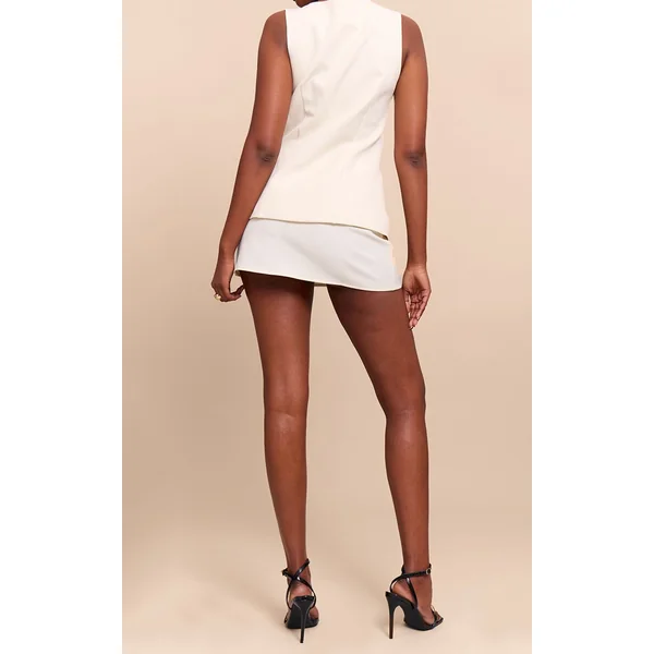 Crème Jupe Mini Taille Mi-haute Tissée Ajustée