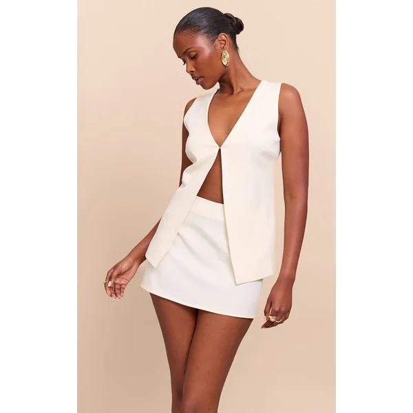 Crème Jupe Mini Taille Mi-haute Tissée Ajustée