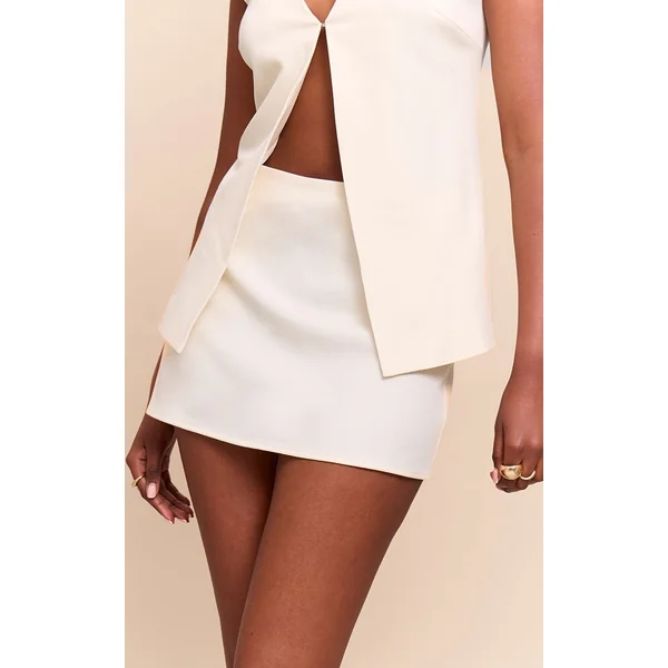 Crème Jupe Mini Taille Mi-haute Tissée Ajustée