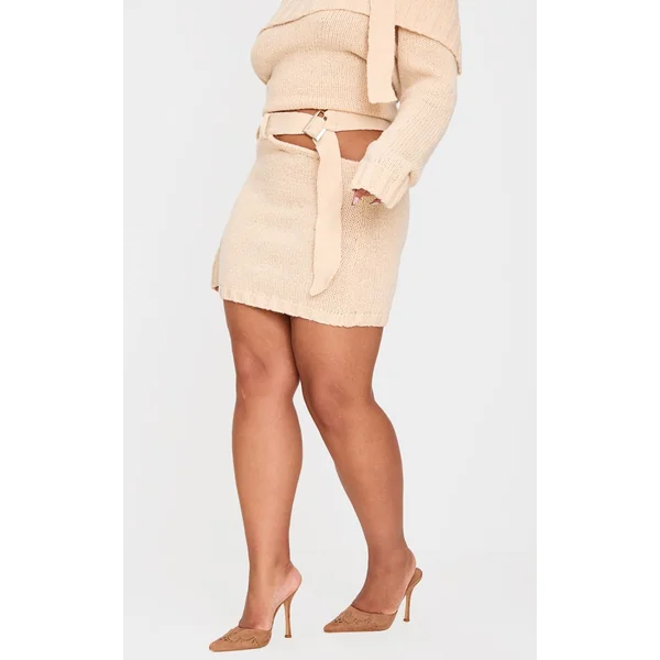 Crème Mini-jupe Grande Taille En Maille Avec Découpes Et Détail Boucle