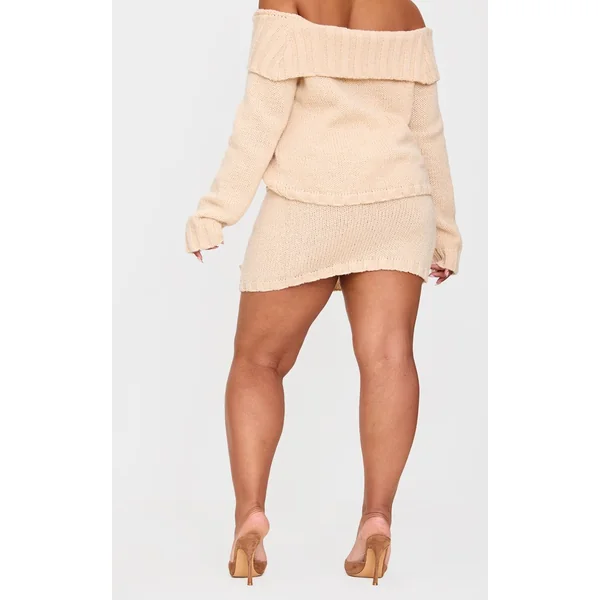 Crème Mini-jupe Grande Taille En Maille Avec Découpes Et Détail Boucle