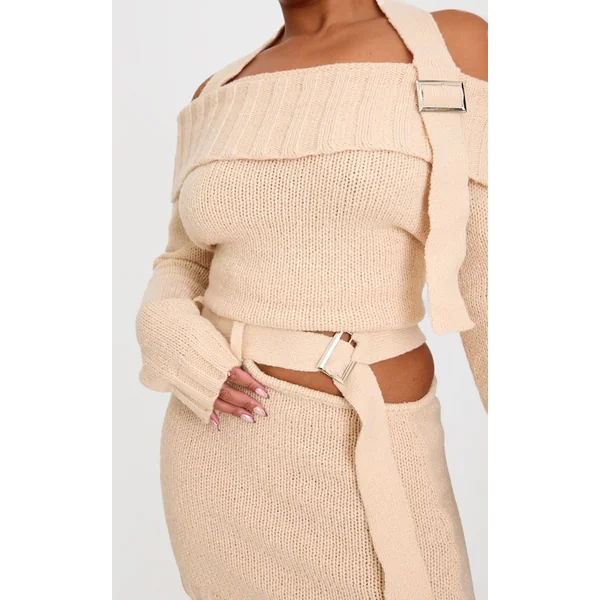 Crème Mini-jupe Grande Taille En Maille Avec Découpes Et Détail Boucle