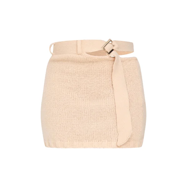 Crème Mini-jupe Grande Taille En Maille Avec Découpes Et Détail Boucle