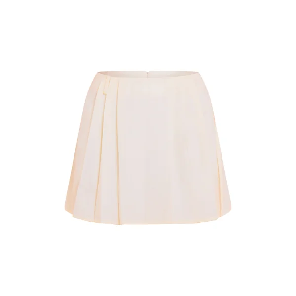 Crème Mini-jupe Plissée Tissée Petite Taille Ensemble Coordonné