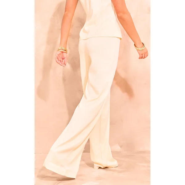 Crème Pantalon Large Tissé Ajusté Avec Détail Ceinture