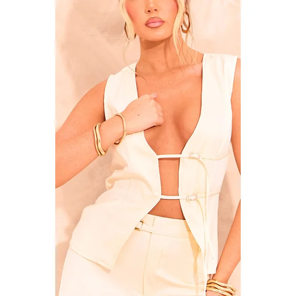 Crème Pantalon Large Tissé Ajusté Avec Détail Ceinture