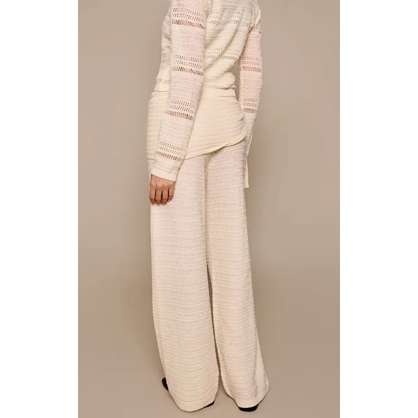 Crème Pantalon À Superposition De Jupe Rayée En Crochet