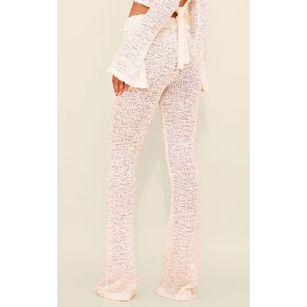 Crème Pantalon Évasé En Maille À Pompons