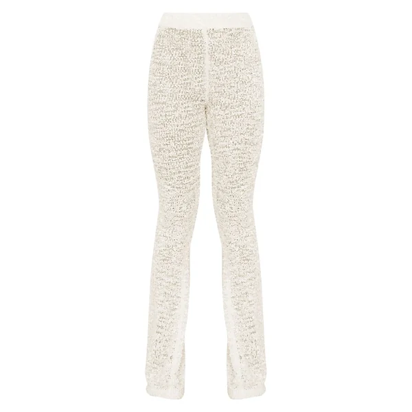 Crème Pantalon Évasé En Maille À Pompons