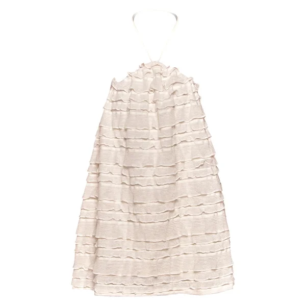 Crème Robe Droite Texturée À Volants Étagés Et Col Licou
