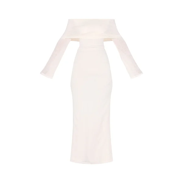 Crème Robe Maxi Bardot Texturée À Revers