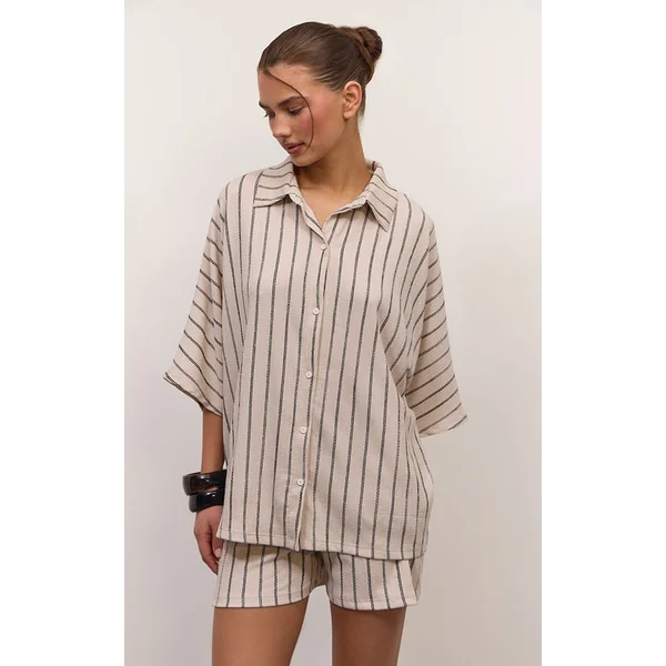 Crème Short Coordonné À Rayures Texturées