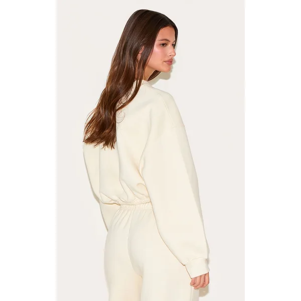 Crème Sweat-shirt Court Zippé Avec Cordon De Serrage À La Taille