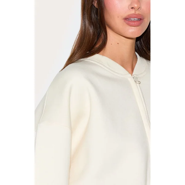 Crème Sweat-shirt Court Zippé Avec Cordon De Serrage À La Taille