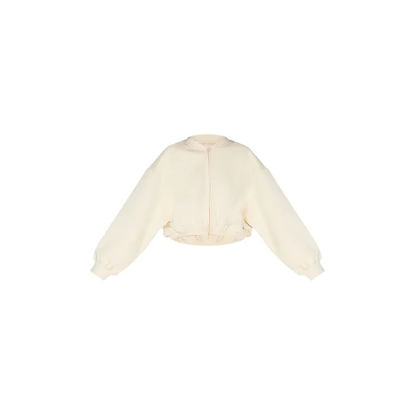 Crème Sweat-shirt Court Zippé Avec Cordon De Serrage À La Taille