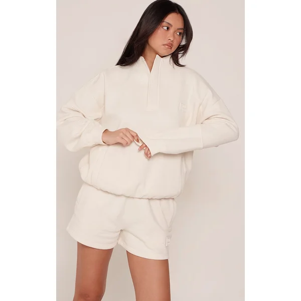 Crème Sweat-shirt À Col Montant Avec Logo PLT Embossé