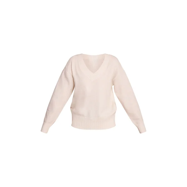 Crème Synthétiquell Tricoté À Col En V