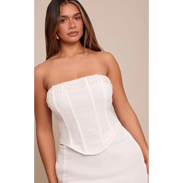 Crème Top Corset Bandeau À Ornements De Perles Shape