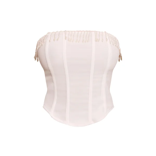 Crème Top Corset Bandeau À Ornements De Perles Shape