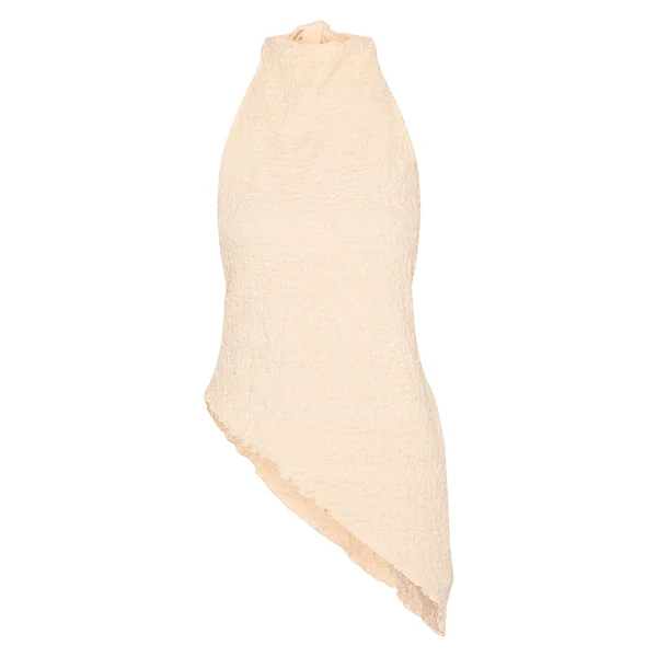 Crème Top Long Texturé À Col Montant Avec Ourlet Asymétrique