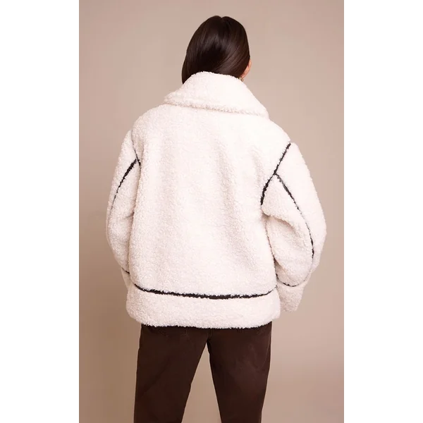 Crème Veste Aviateur Noire À Empiècements En Synthétique