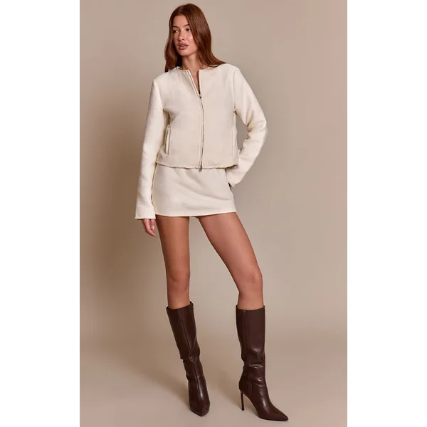 Crème Veste Bomber Zippée En Bouclé Champignon