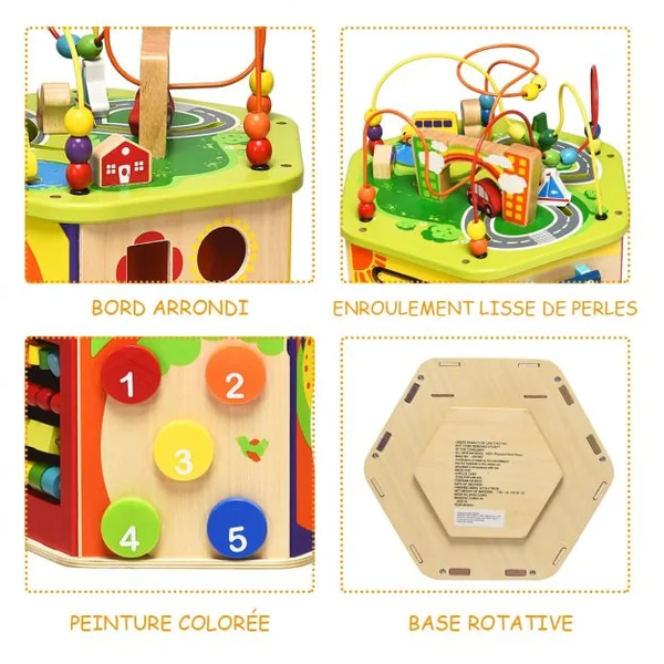 Cube d’Activité 7 en 1 Centre d’Activité Labyrinthe Perle à Usages Multiples Jeu Educatif 18 mois+