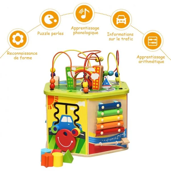 Cube d’Activité 7 en 1 Centre d’Activité Labyrinthe Perle à Usages Multiples Jeu Educatif 18 mois+
