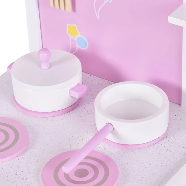 Cuisine 2 en 1 en Bois pour Enfant 3+ ans Jeu de Cuisine enfants en pin Jeu Éducatif, rose et blanc, 60*33*90 cm