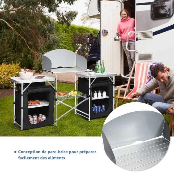Cuisine de Camping avec Etagère de Rangement Cuisine d’Extérieur Idéal pour Soirée Pique-nique Festival