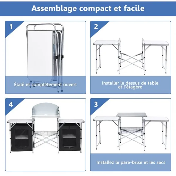 Cuisine de Camping avec Etagère de Rangement Cuisine d’Extérieur Idéal pour Soirée Pique-nique Festival