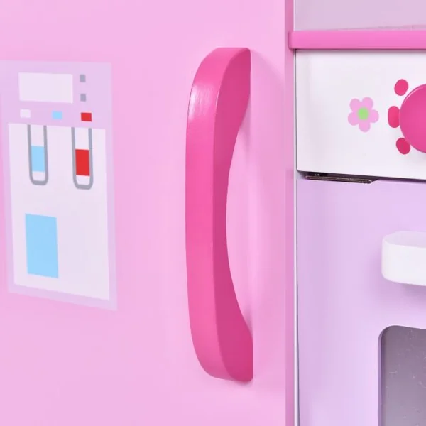 Cuisine de Jeu pour Enfants avec Accessoires Jeu de Cuisine avec Évier Robinet Micro-ondes, en MDF 98x31x102cm, Rose