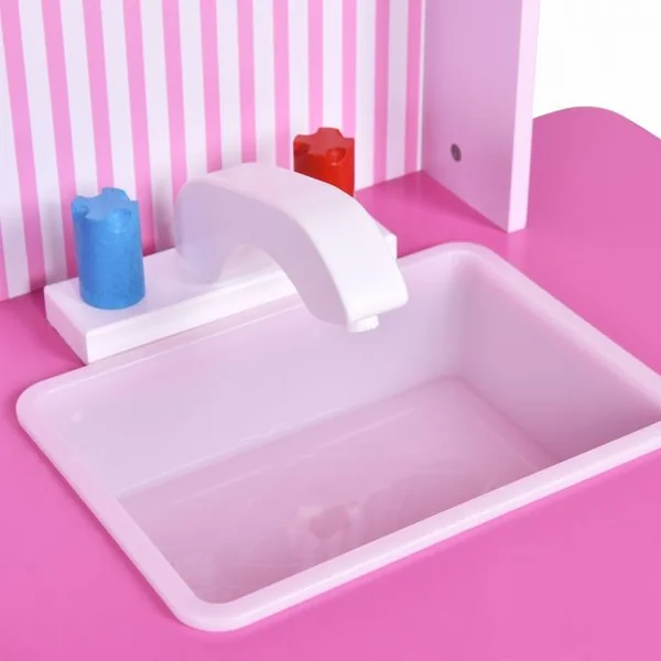 Cuisine de Jeu pour Enfants avec Accessoires Jeu de Cuisine avec Évier Robinet Micro-ondes, en MDF 98x31x102cm, Rose