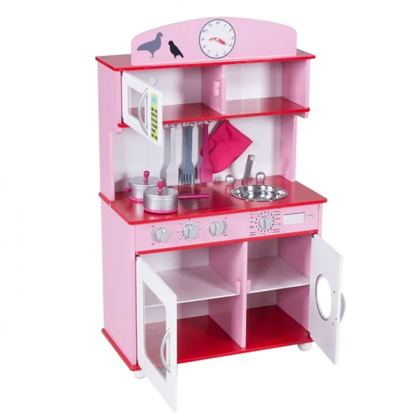 Cuisine en Bois pour Enfant 3+ ans Jeu de Cuisine enfants en pin Jeu Éducatif avec accessoires, vert, 60*30*103.5 cm