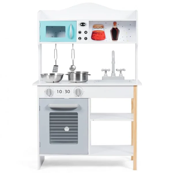 Cuisine Enfant en Bois avec Ustensiles Accessoires Complets Jeu d'Imitation avec Sons Réels pour enfant de 3 à 7 Ans