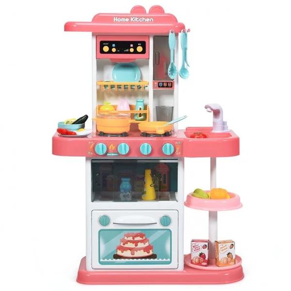 Cuisine pour Enfant avec 38 Accessoires de Jouets Lumières Boîte à Musique Rose