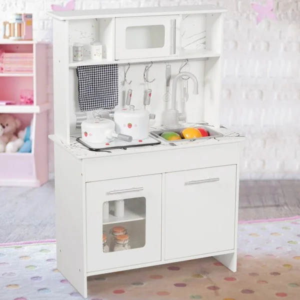 Cuisine pour Enfant Cuisine Jouet pour Enfants avec Accessoires et Lumières et Sons Réels en Mdf 83x32x80cm Blanc