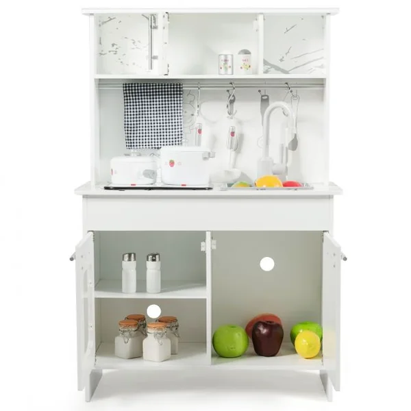 Cuisine pour Enfant Cuisine Jouet pour Enfants avec Accessoires et Lumières et Sons Réels en Mdf 83x32x80cm Blanc