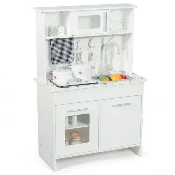Cuisine pour Enfant Cuisine Jouet pour Enfants avec Accessoires et Lumières et Sons Réels en Mdf 83x32x80cm Blanc