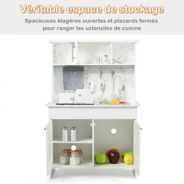 Cuisine pour Enfant Cuisine Jouet pour Enfants avec Accessoires et Lumières et Sons Réels en Mdf 83x32x80cm Blanc