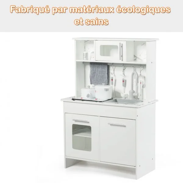 Cuisine pour Enfant Cuisine Jouet pour Enfants avec Accessoires et Lumières et Sons Réels en Mdf 83x32x80cm Blanc