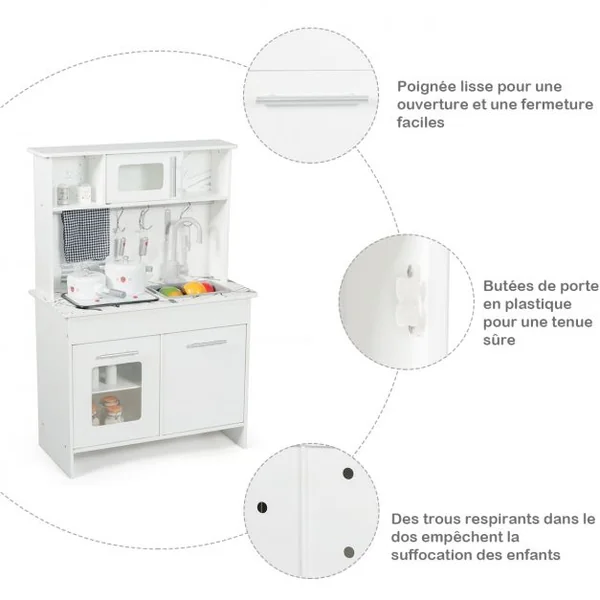Cuisine pour Enfant Cuisine Jouet pour Enfants avec Accessoires et Lumières et Sons Réels en Mdf 83x32x80cm Blanc