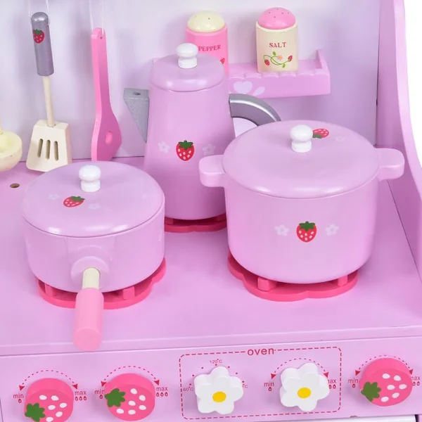 Cuisine pour Enfant en Bois Cuisine de Jouets Cuisine de Jeux Cuisine Éducatif Jeux de Rôle rose et blanc