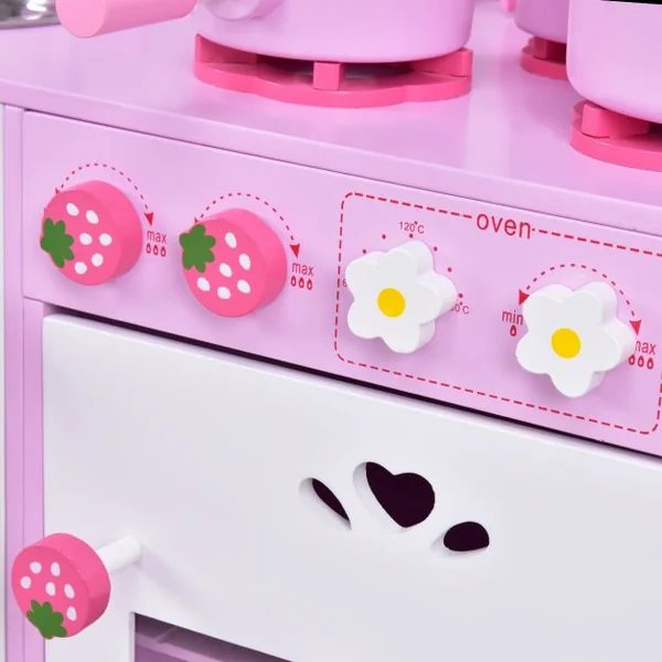Cuisine pour Enfant en Bois Cuisine de Jouets Cuisine de Jeux Cuisine Éducatif Jeux de Rôle rose et blanc